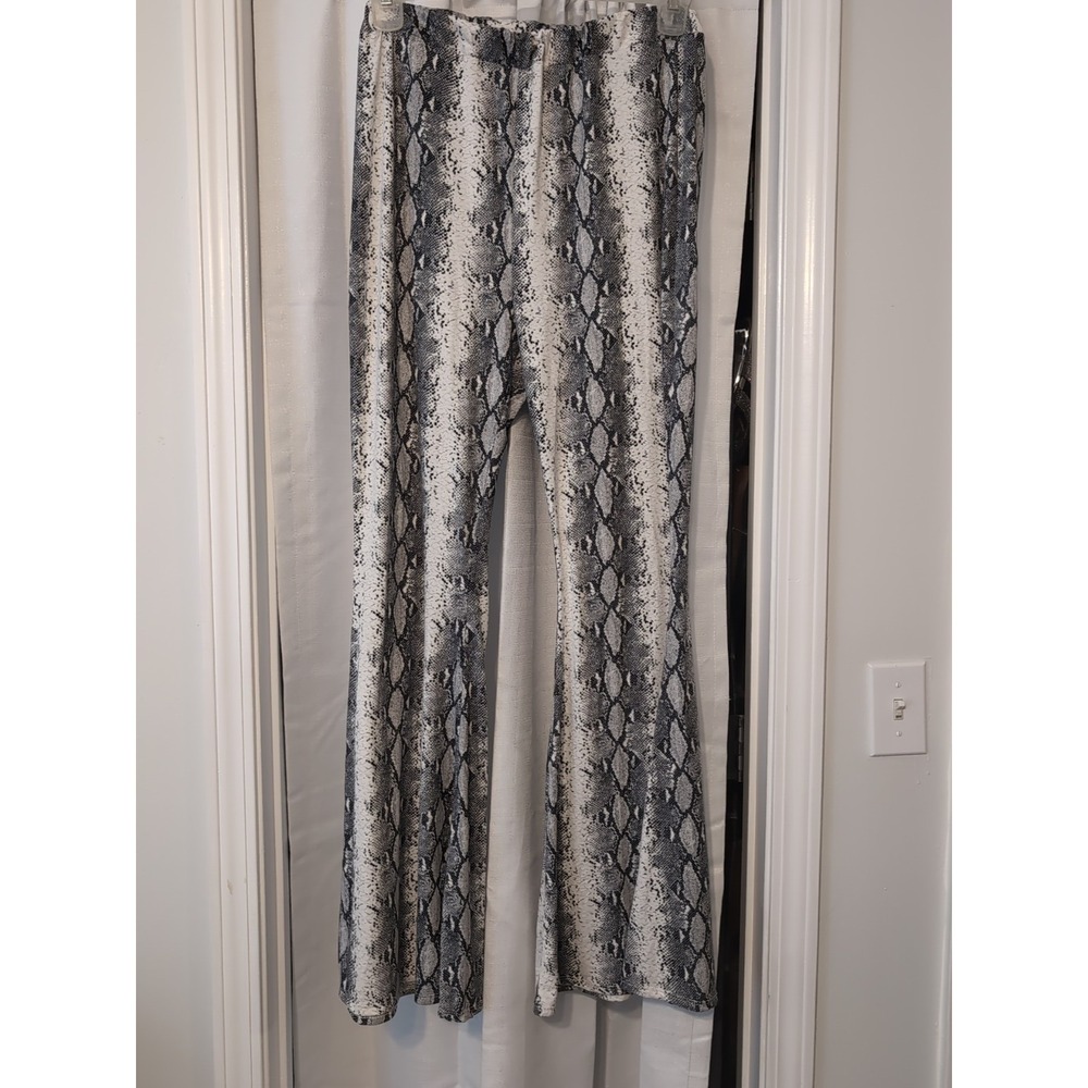 P. Cill  Womens Pants Flare Bell Bottom Snake Print Pull On Pants M Funky Rocker